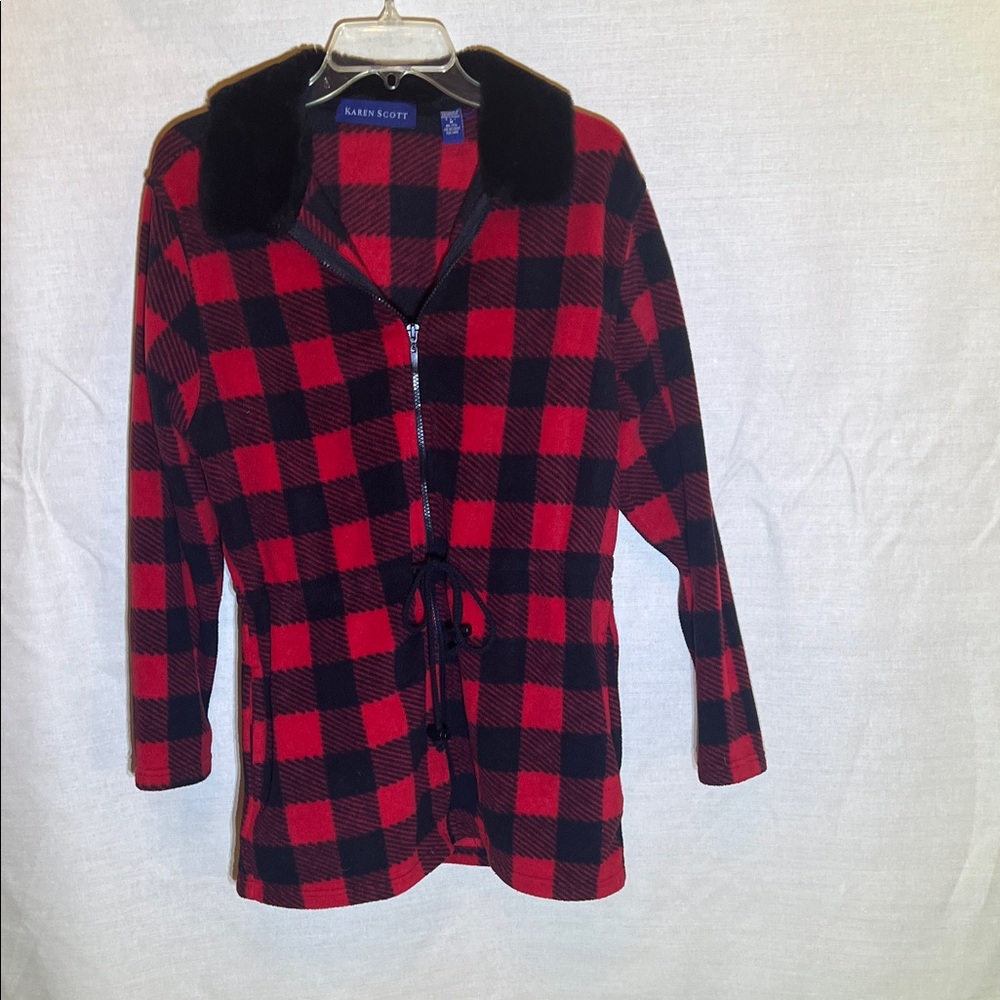 Karen Scott Women's Checkered Red and Black Utility Jacket
